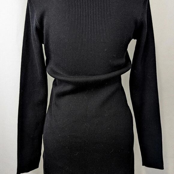 AB STUDIO! SLEEK BLACK RIBBED KNIT POCKET 2 FRONT SWEATER DRESS! SZ M - Picture 8 of 9